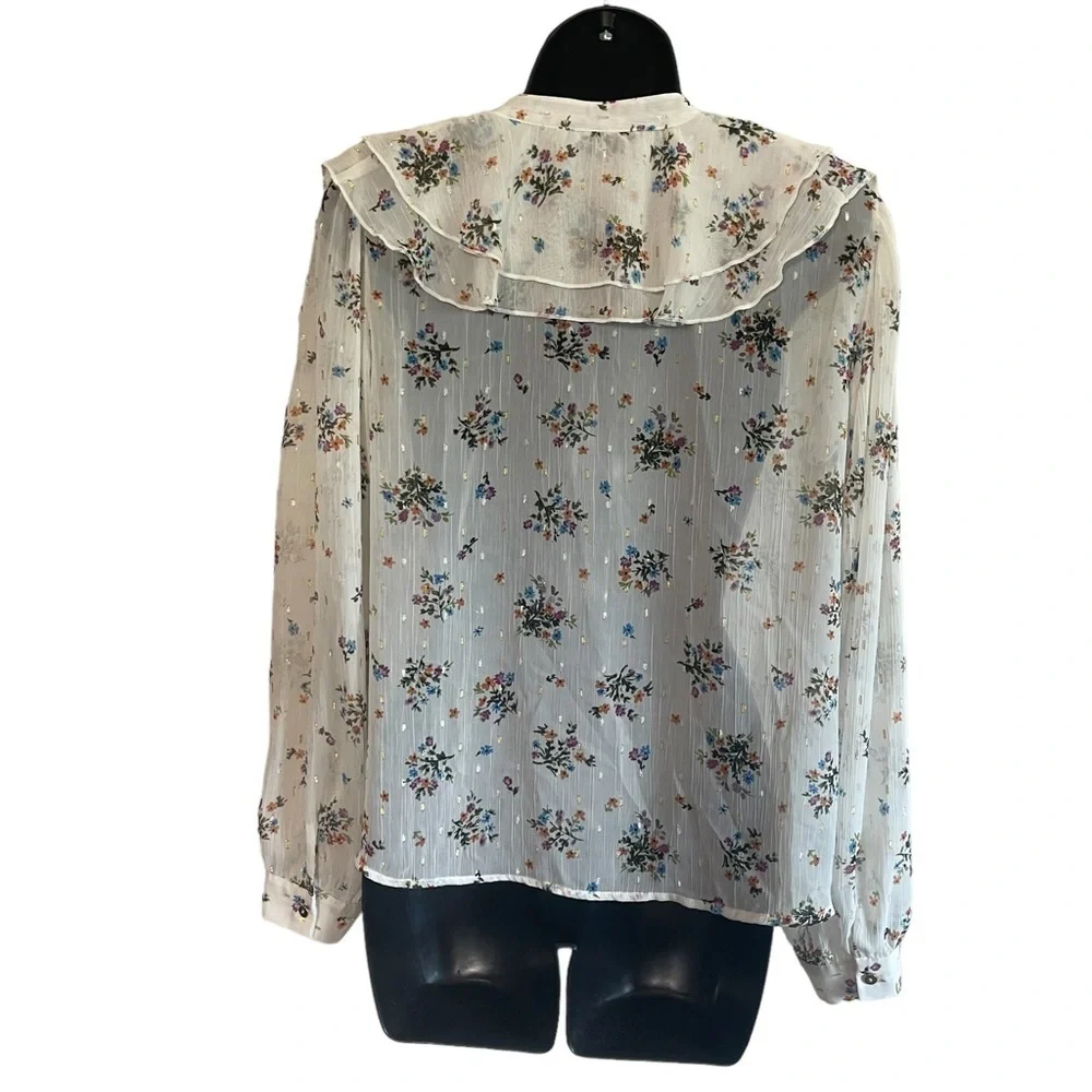 Euc Zara blouse, sheer, floral, metallic details, size Medium - Picture 4 of 13